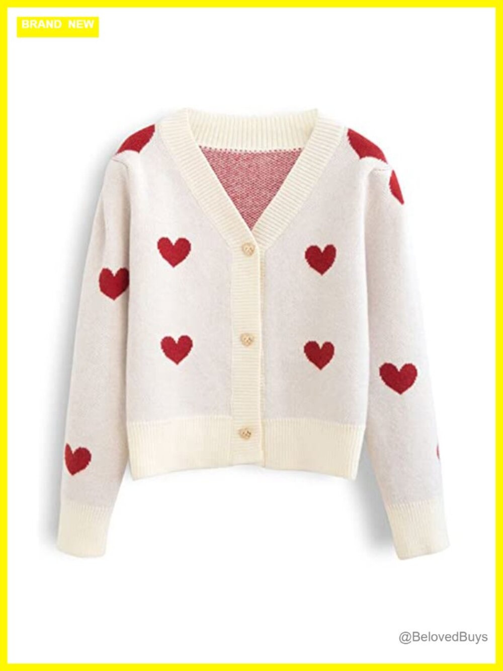 CHICWISH Soft Heart Cropped Knit Cardigan Button Down V-Neck Sweater